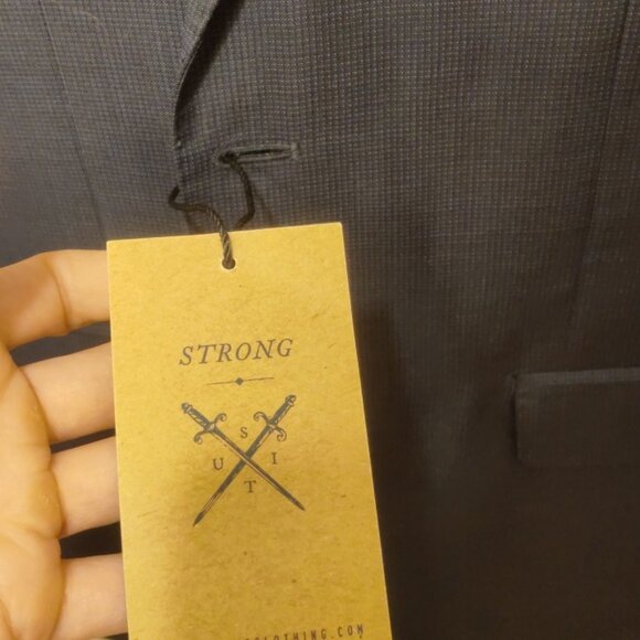 Strong Suit 38S 31w navy microcheck slim fit tailored soft tailoring 100% wool - Picture 4 of 12